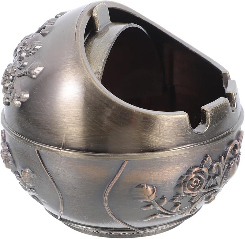 صحن رماد برونزي كلاسيكي معدني مع غطاء مقاوم للرياح محمول للمنزل السيارة الفناء - Image 1